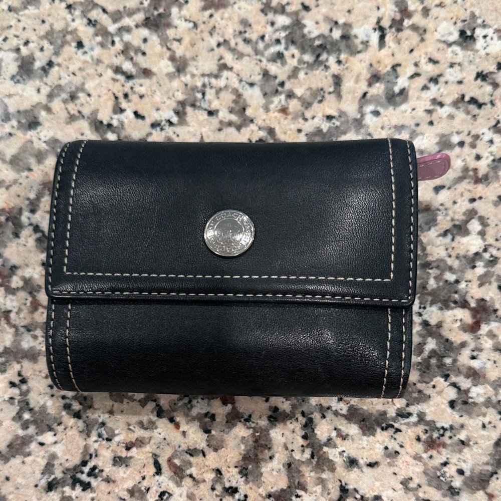 Coach Black Leather Accessory with Silver Accent